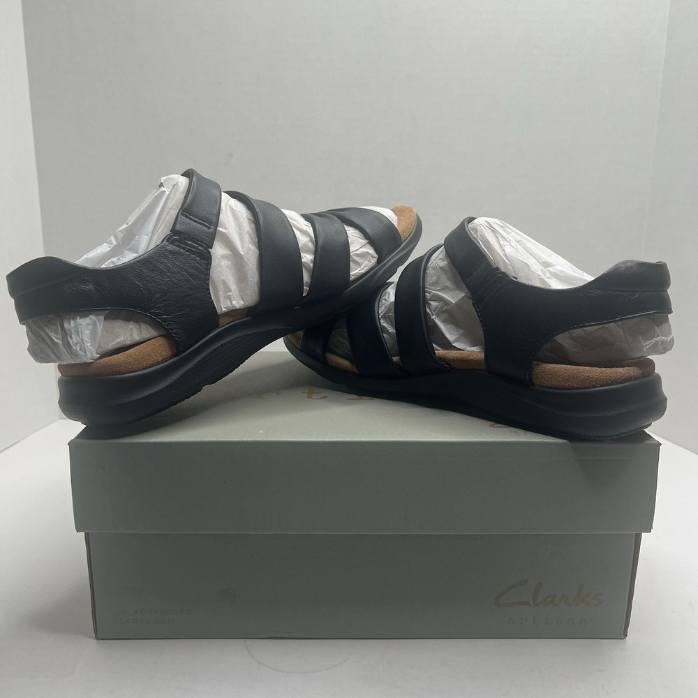 Clarks Artisan Kitly Ave Women's 9.5 M Black Leather Comfort Strappy Sandals NIB
